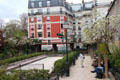 Park & apartments on Montmartre. Paris, France.