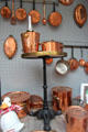 Copper pots in kitchenware shop in Les Halles district. Paris, France.