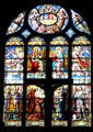 Sts. Francis of Assisi & Elizabeth worship Christ & Virgin stained glass at St Eustache Les Halles. Paris, France.