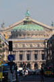 Distant view of Opéra Garnier with dome & Apollo, Poetry & Music sculptural group by Aimé Millet sits at apex. Paris, France
