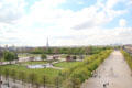 Overview of Tuileries Garden which runs between Louvre & Concorde. Paris, France