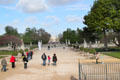 Sculpture lined path through Tuileries Garden. Paris, France.