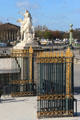 Fame riding Pegasus sculpture by Antoine Coysevox beside entrance gates to Tuileries Garden at Place de la Concorde. Paris, France.