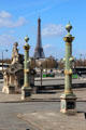 Marseille statue by Pierre Petitot with Eiffel Tower beyond at Place de la Concorde. Paris, France.