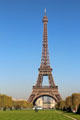 Eiffel Tower seen over Champ de Mars with Trocadéro beyond. Paris, France.