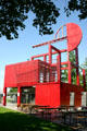 Sculptural red building which adds interest to Parc de la Villette. Paris, France.