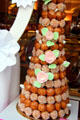 Pyramid stack of candied balls at pastry shop. Paris, France.