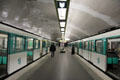 RATP metro trains at station platform. Paris, France