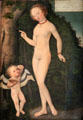 Venus with Cupid stealing honey painting by Lucas Cranach of Germany at Museum of Decorative Arts. Paris, France.