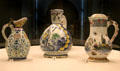 Three ceramic pitchers made in Rouen at Museum of Decorative Arts. Paris, France.