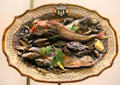 Ceramic plate with models of fish & seafood by August Chauvigné of Tours at Museum of Decorative Arts. Paris, France.