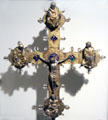 Enameled processional cross with Christ & saints from Italy at Cluny Museum. Paris, France.