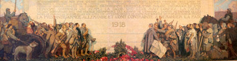 Last Communiqué ending war Nov. 11, 1918 painting by George Leroux at Petit Palace Museum. Paris, France.