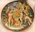 Ceramic plate painted with Metamorphosis of Actaeon by Francesco Xanto Avelli from Gubbio, Italy at Petit Palace Museum. Paris, France.