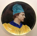 Ceramic plate showing young Florentine in dress of 16thC by Albert Anker with Théodore Deck from Sèvres at Petit Palace Museum. Paris, France.
