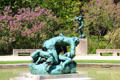Sculptures around garden pond at Rodin Museum. Paris, France.