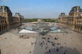 Denon & Richelieu Pavilions of Louvre Palace with glass & steel Pyramid between. Paris, France