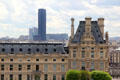 Flore Pavilion of Louvre Palace with Montparnasse beyond. Paris, France.