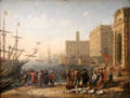 View of a port with the Capitol painting by Claude Lorrain at Louvre Museum. Paris, France.
