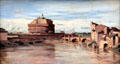 Castle St. Angelo over the Tiber in Rome painting by Camille Corot at Louvre Museum. Paris, France.