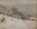Near Honfleur in Snow painting by Caude Monet at Louvre Museum. Paris, France.