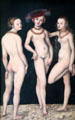 The Three Graces painting by Lucas Cranach the Elder at Louvre Museum. Paris, France.