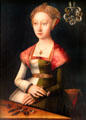 Portrait of a lady holding a carnation by Jacob Claesz of Utrecht then Antwerp at Louvre Museum. Paris, France.