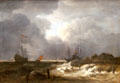 Storm on a dike in Holland painting by Jacob Isaacksz van Ruisdael at Louvre Museum. Paris, France.