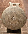 Cycladian terracotta object of unknown use called "frying pans" decorated with spirals at Louvre Museum. Paris, France