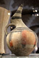 Cycladian terracotta jug with pulled-back neck decorated with geometric patterns at Louvre Museum. Paris, France.