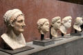 Collection of marble Greek portrait heads at Louvre Museum. Paris, France.
