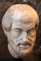 Marble portrait head of Greek philosopher Aristotle at Louvre Museum. Paris, France.