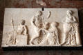 Marble relief of birth of Erichthonios, first king of Athens at Louvre Museum. Paris, France.