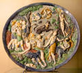 Glazed earthenware plate with moulded scene of Perseus delivering Andromeda from Fontainebleau?, France at Sèvres National Ceramic Museum. Paris, France.
