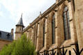 Gothic details of Priory church of Saint-Martin-des-Champs home of Arts et Metiers Museum. Paris, France.