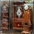 Collection of tall clocks at Arts et Metiers Museum. Paris, France.