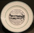 Printed porcelain plate with first French rail line Paris to Rouen by Manuf. Boulenger et Hautin of Choisy -le-Roy at Arts et Metiers Museum. Paris, France.