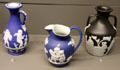 Wedgwood blue jasper vase & milk jar plus Portland vase at Arts et Metiers Museum. Paris, France.