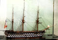 Le Valmy 3-masted naval ship model after plans by engineer Leroux from Brest at Musée de la Marine. Paris, France.