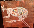 Australian native bark painting of kangaroo at Musée du quai Branly. Paris, France