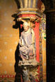 Carved bishop on Gothic column at St Chapelle. Paris, France.
