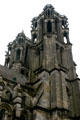 Tower of Cathédrale Notre-Dame noted for its large bays & lightness of appearance. Laon, France.