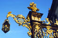 Details of gilded ironwork design on lamppost on Place Stanislas. Nancy, France