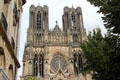 Towers, gallery & rose window of Reims Cathedral. Reims, France.