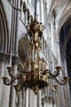 Chandelier hanging in nave of Reims Cathedral. Reims, France.