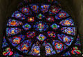 Virgin & child stained glass rose window in Reims Cathedral. Reims, France.