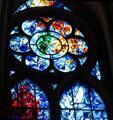Radiance of Holy Spirit detail on Chagall stained glass window at Reims Cathedral. Reims, France.