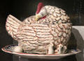 Ceramic covered dish in form of chicken with chicks by Ferrière-la-Petite at Museum of Fine Arts. Reims, France.