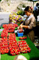 Strawberries & flowers at Carnac open air market. Carnac, France.