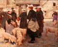 Pig market at Auray, Brittany in traditional dress painting by Joseph-Félix Bouchor at Vannes Museum of Beaux Arts. Vannes, France.